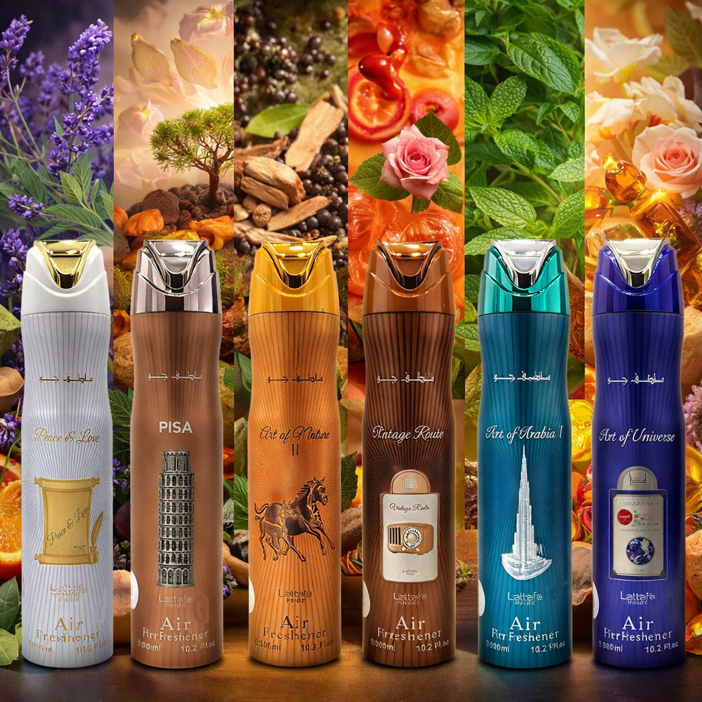 Lattafa Raumspray Set 6x300ml Air Freshener Pisa, Art of Arabia I