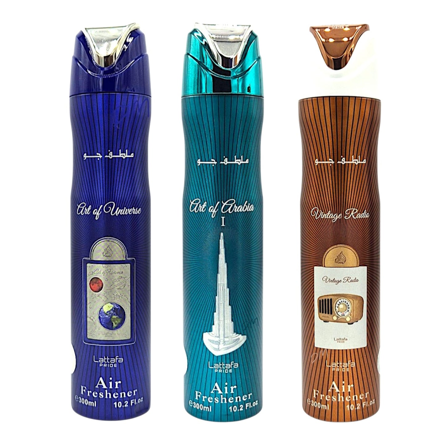 Lattafa Raumspray Set Air Freshener Art of Arabia I, Vintage Radio, Universe