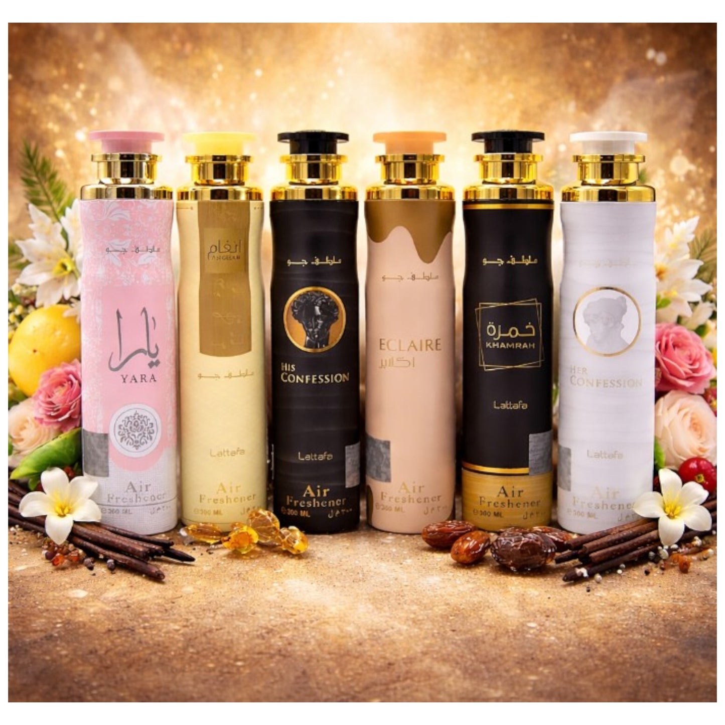 Lattafa Raumduft Set 6x300ml Air Freshener Raumspray Yara, Eclaire, usw.