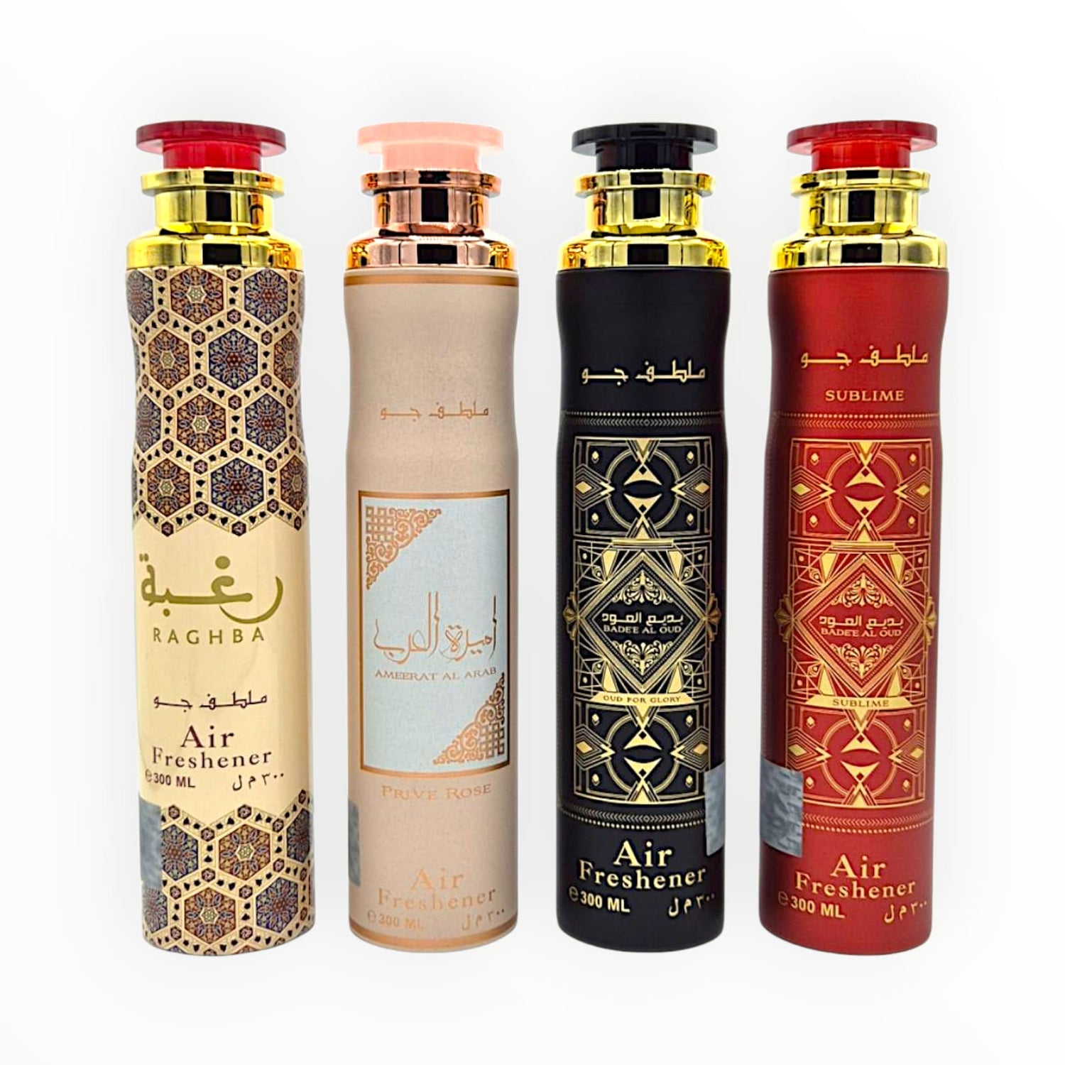 Lattafa Raumduft Set Lufterfrischer Badee Al Oud Glory, Sublime, Raghba, Ameerat Al Arab, Prive Rose  4x300ml=1200ml