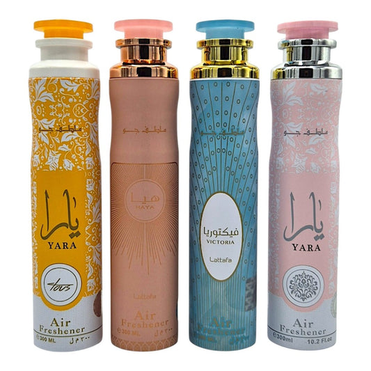 Lattafa Raumspray Set Air Freshener Yara Yara Tous Victoira Haya 4x300ml orientalischer Unisex Raumduft