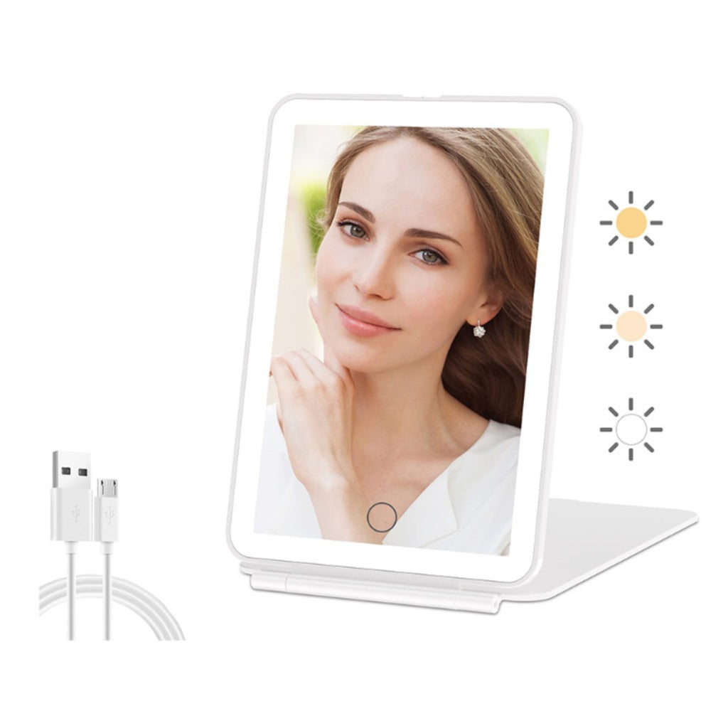 LED Kosmetikspiegel mit Beleuchtung klappbar 13,5x20 cm – weißer Schminkspiegel und Reisespiegel mit Touch-Dimmer – Bild 7