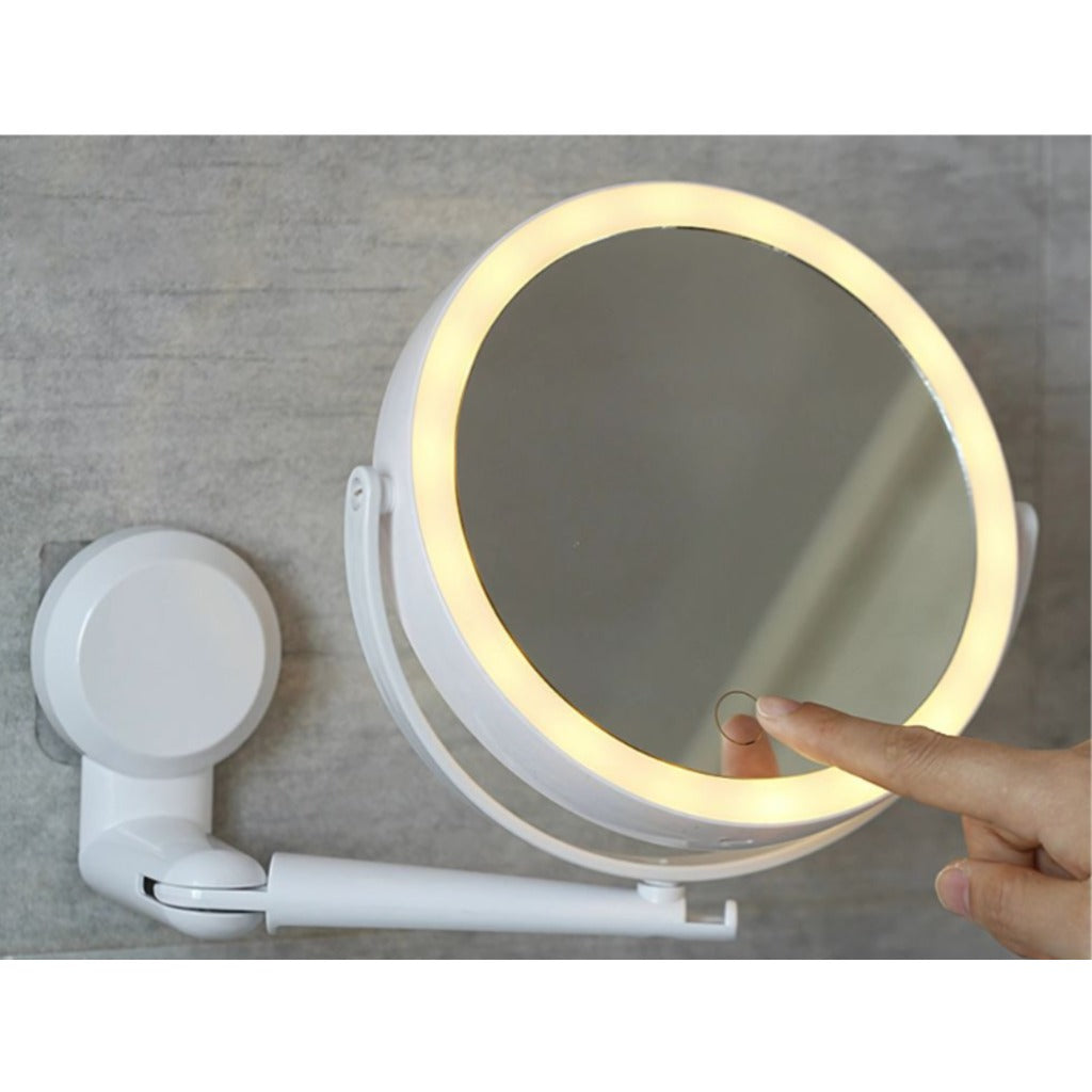 LED Kosmetikspiegel mit 5x Vergrößerung und 360° Wandhalterung, 3 Lichtmodi, Farbe Weiß, 17,7 cm Durchmesser – Bild 2