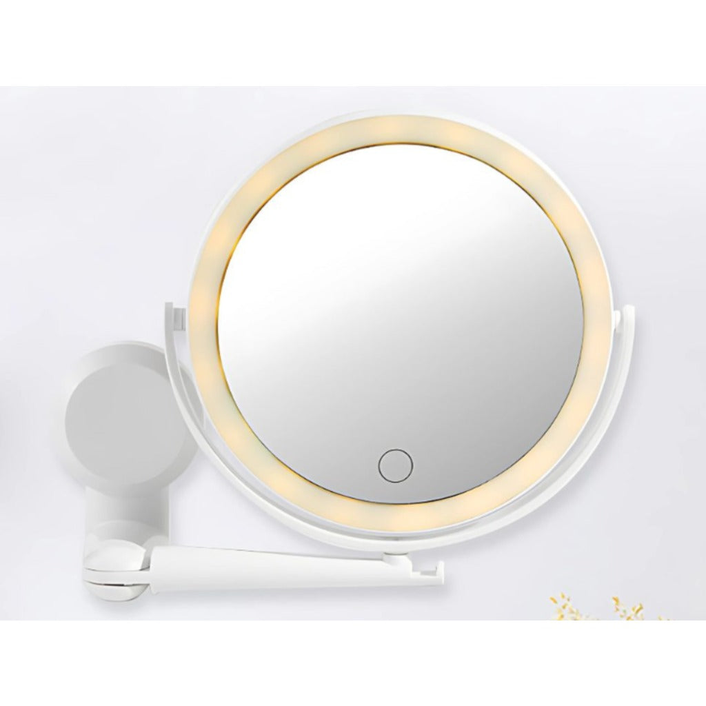 LED Kosmetikspiegel mit 5x Vergrößerung und 360° Wandhalterung, 3 Lichtmodi, Farbe Weiß, 17,7 cm Durchmesser – Bild 3