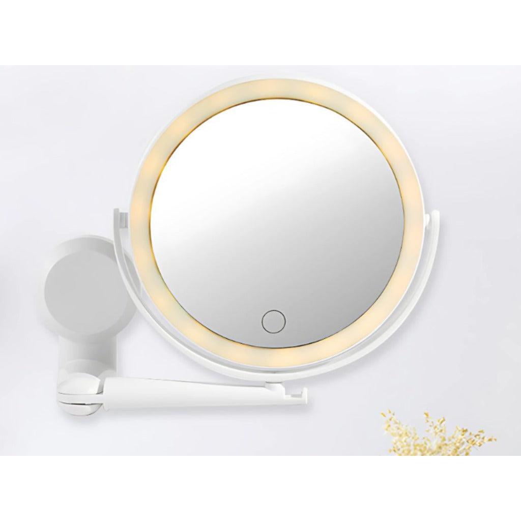LED Kosmetikspiegel mit 5x Vergrößerung und 360° Wandhalterung, 3 Lichtmodi, Farbe Weiß, 17,7 cm Durchmesser – Bild 6