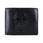 Leder Geldbörse mit Doppelnaht & RFID Totenkopf Design 12 x 9,5 cm Querformat
