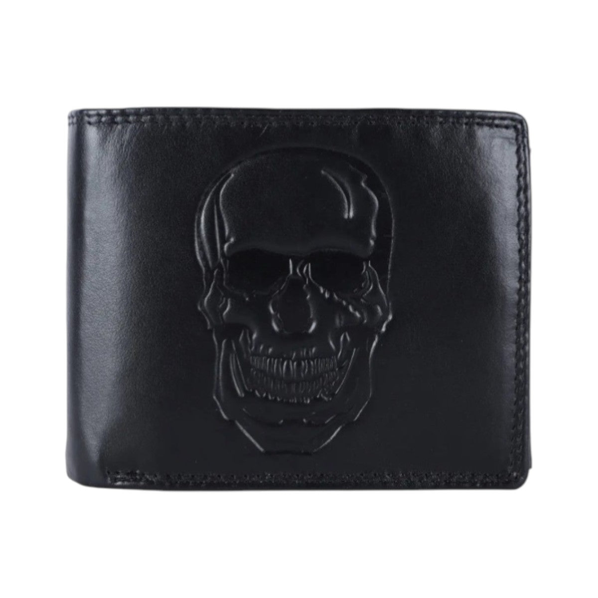 Leder Geldbörse mit Doppelnaht & RFID Totenkopf Design 12 x 9,5 cm Querformat