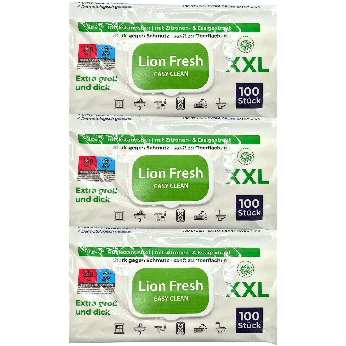 Lion Fresh Easy Clean Weisse Seife Reinigungstücher Allzwecktücher 3x 100 Tücher