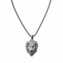 Löwen Halskette Herren 29 cm – Silberfarbene Kette mit Löwenkopf Anhänger & Strass