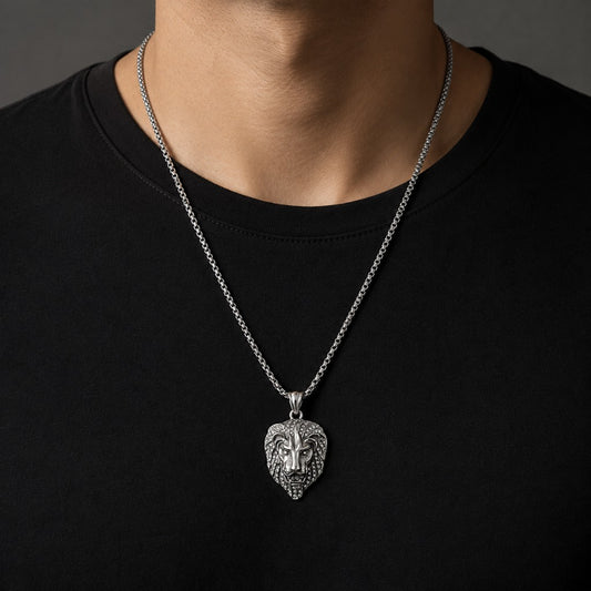 Herren Löwen Halskette 29 cm silberfarben mit Löwenkopf Anhänger und Strass-Steinen – Bild 3