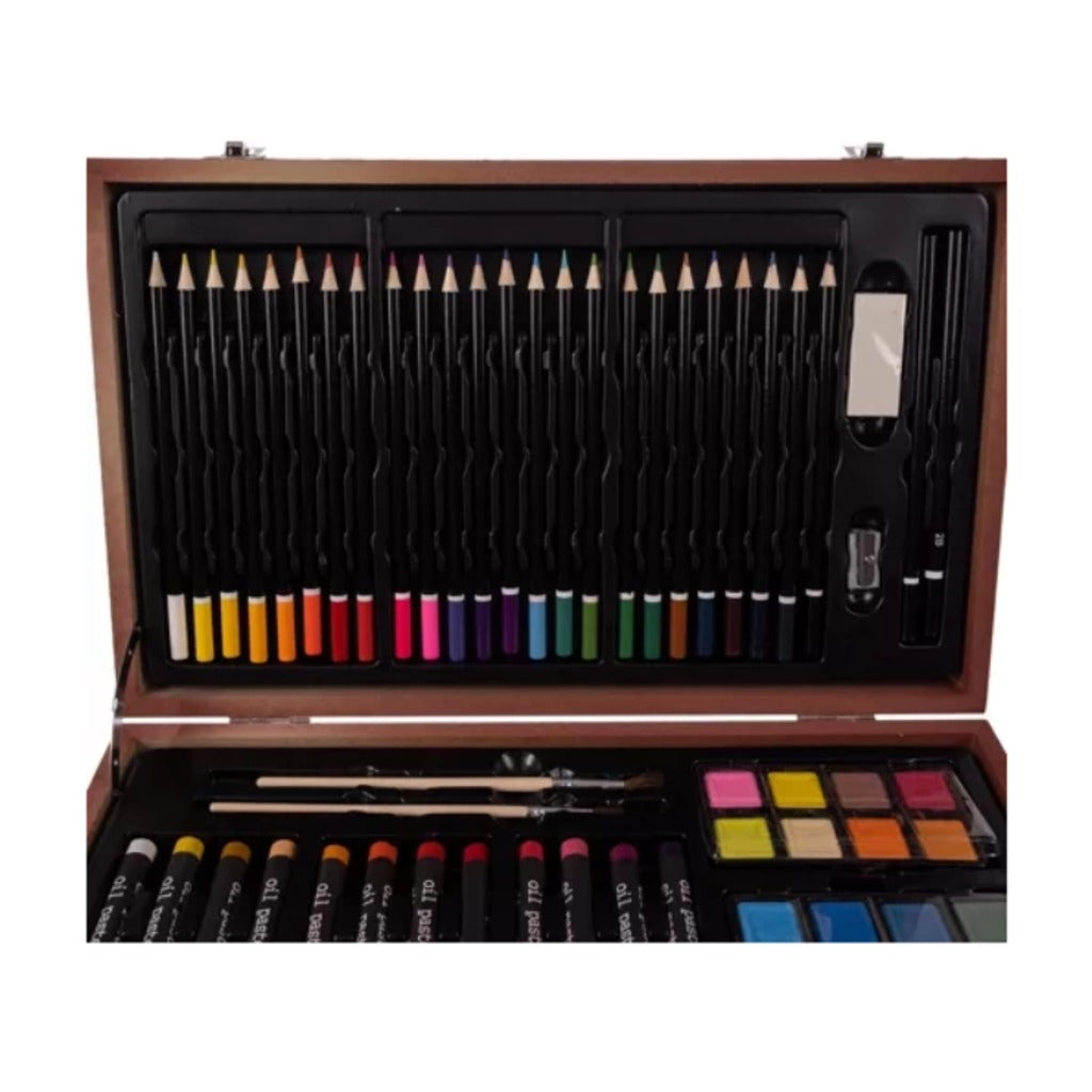 Maaleo Malset im Koffer 129 Teile – Kreativ-Kunstset für Kinder mit Buntstiften, Ölpastellen, Aquarellfarben und Holzkoffer – Bild 5