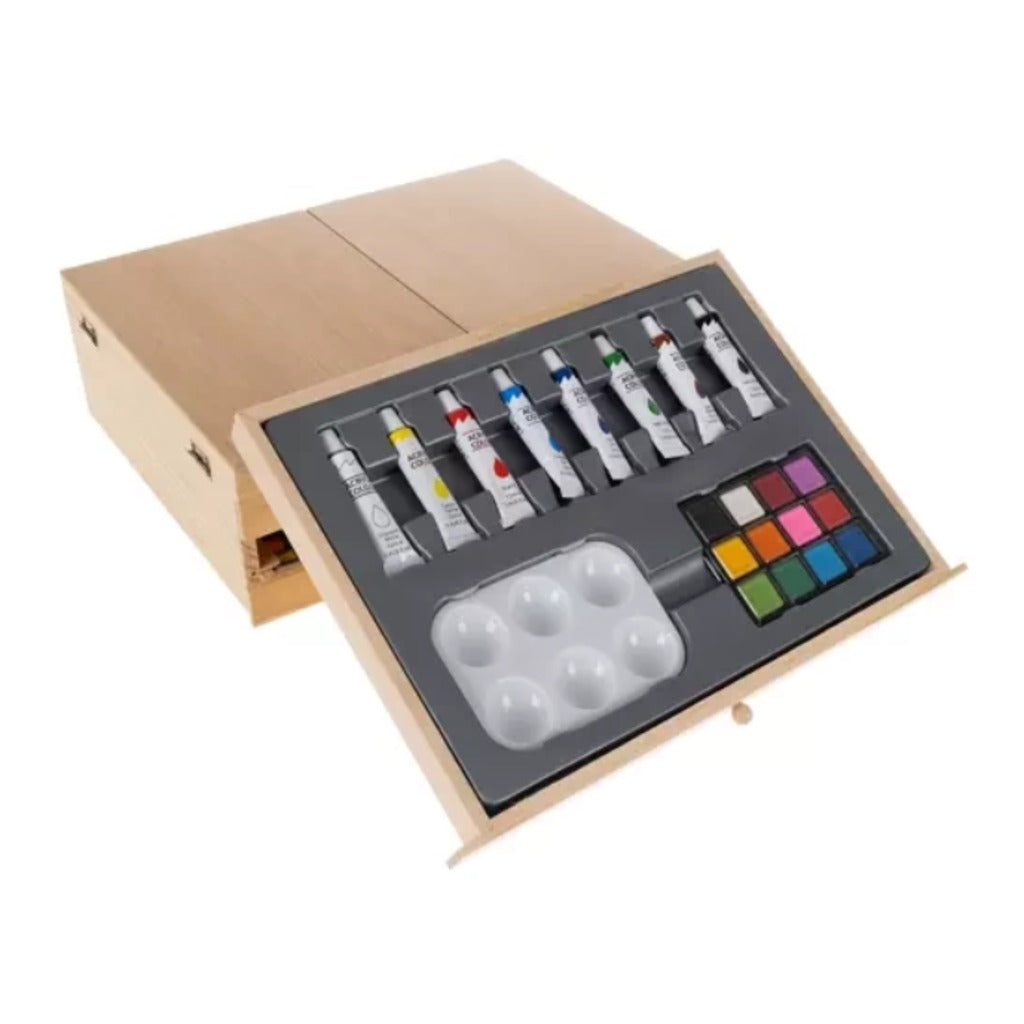 Maaleo Malset im Koffer 83-teilig mit Staffelei, Pinseln, Acrylfarben, Aquarellfarben und Buntst – Bild 5