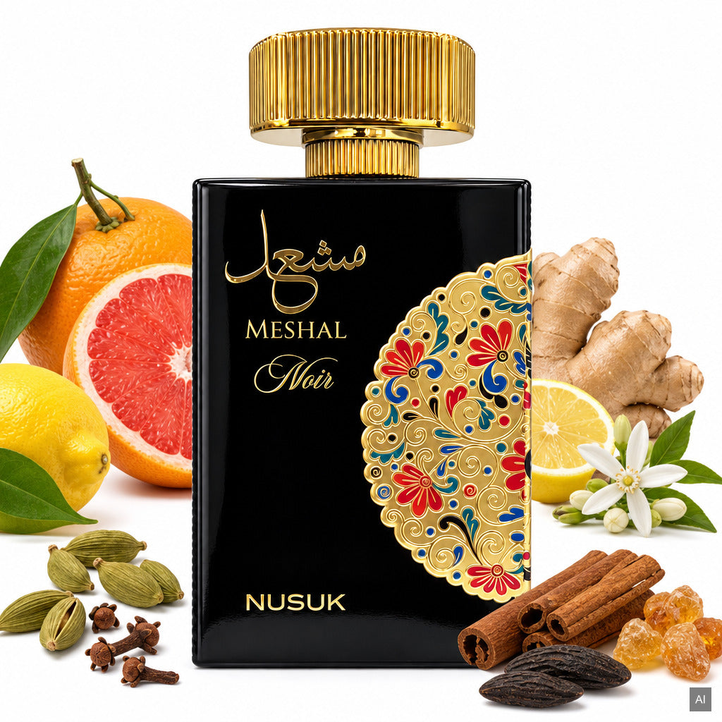 Nusuk Meshal Noir Extrait de Parfum 100 ml – orientalisch-holziger Unisex-Duft mit Amber und Moschus – Duftnoten