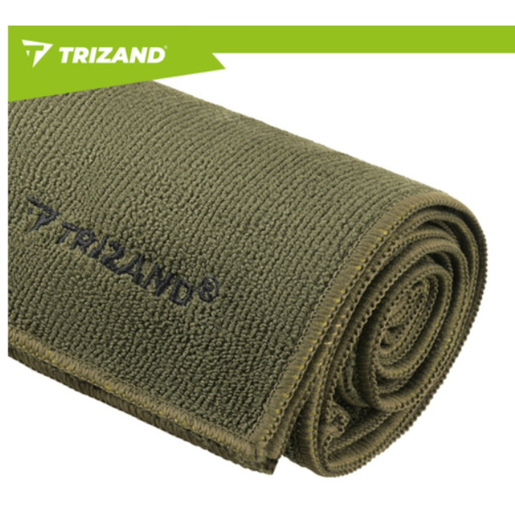 Trizand schnelltrocknendes Mikrofaser Handtuch 120x60 cm in Grau/Khaki – leichtes Sport- und Strandhandtuch mit Kordelzugbeut – Bild 12