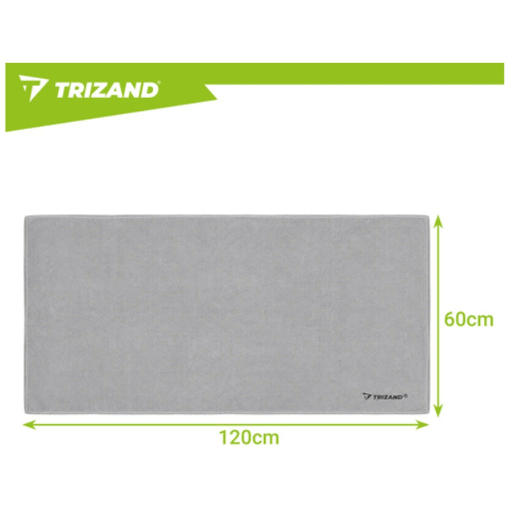 Trizand schnelltrocknendes Mikrofaser Handtuch 120x60 cm in Grau/Khaki – leichtes Sport- und Strandhandtuch mit Kordelzugbeut – Bild 3