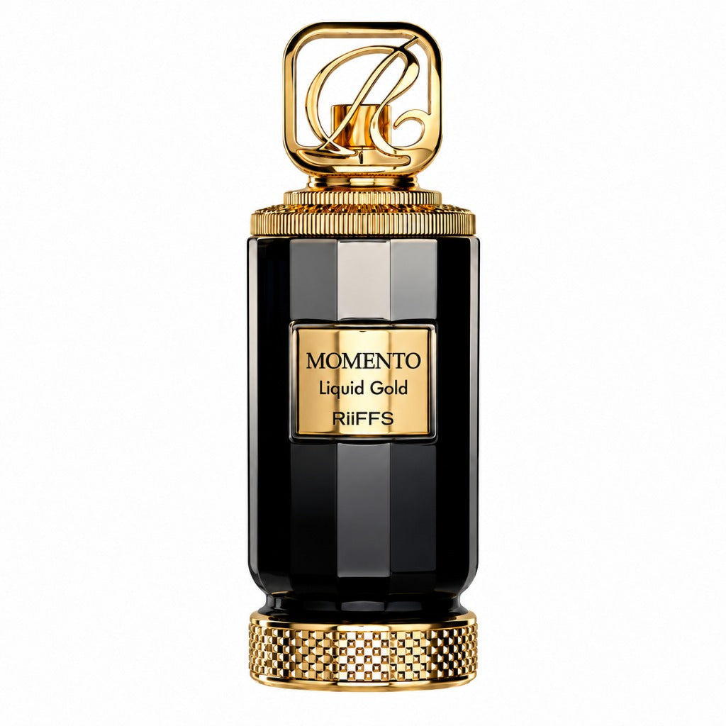 Riiffs Momento Liquid Gold Extrait de Parfum 100 ml – süß-orientalischer Unisex-Duft mit Safran, Oud und Karamell