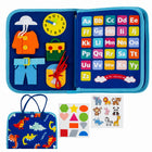 Kruzzel Manipulatives Sensorikbuch blau – Montessori Filzbuch mit Dinosaurier-Motiv für Kinder ab 3 Jahren
