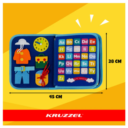 Kruzzel Manipulatives Sensorikbuch blau – Montessori Filzbuch mit Dinosaurier-Motiv für Kinder ab 3 Jahren – Bild 2