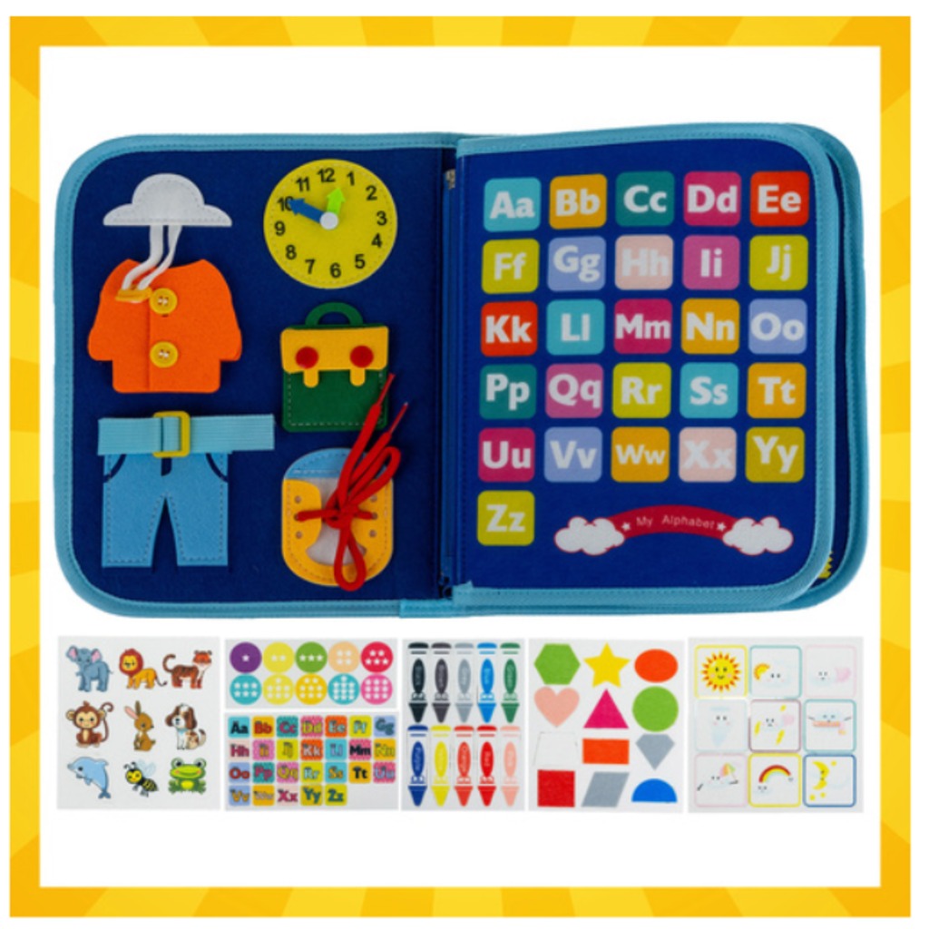 Kruzzel Manipulatives Sensorikbuch blau – Montessori Filzbuch mit Dinosaurier-Motiv für Kinder ab 3 Jahren – Bild 3