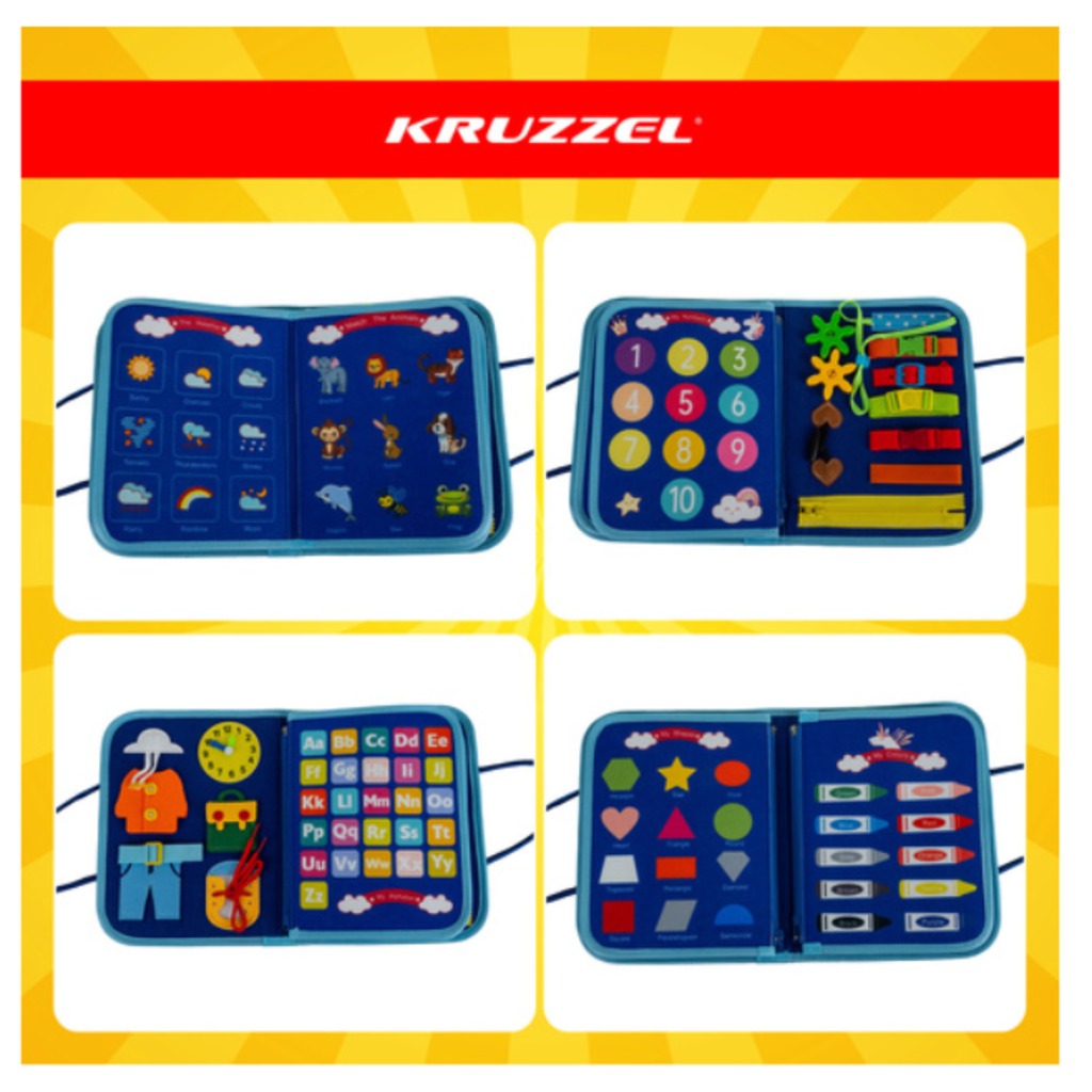 Kruzzel Manipulatives Sensorikbuch blau – Montessori Filzbuch mit Dinosaurier-Motiv für Kinder ab 3 Jahren – Bild 4