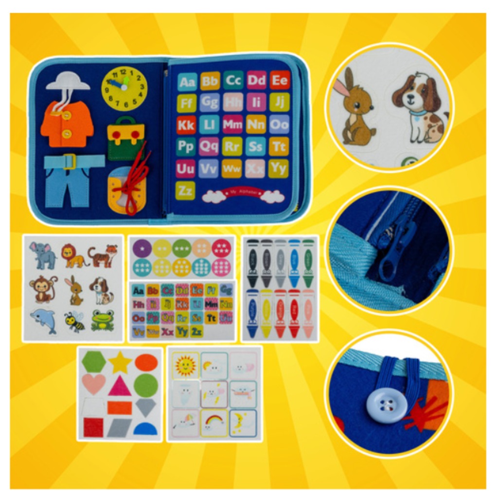 Kruzzel Manipulatives Sensorikbuch blau – Montessori Filzbuch mit Dinosaurier-Motiv für Kinder ab 3 Jahren – Bild 6