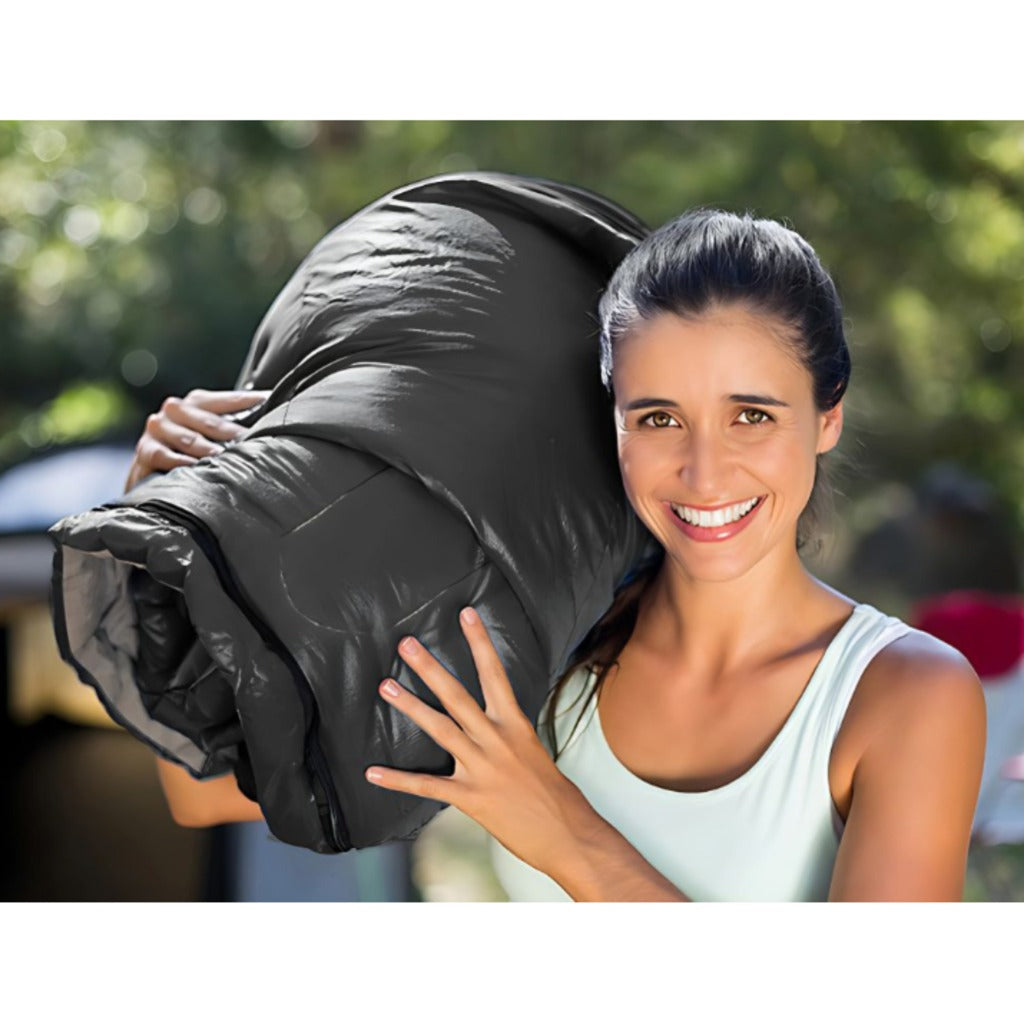 Mumienschlafsack mit Kapuze schwarz 205 cm leichter Campingschlafsack inkl. Packsack – Bild 6