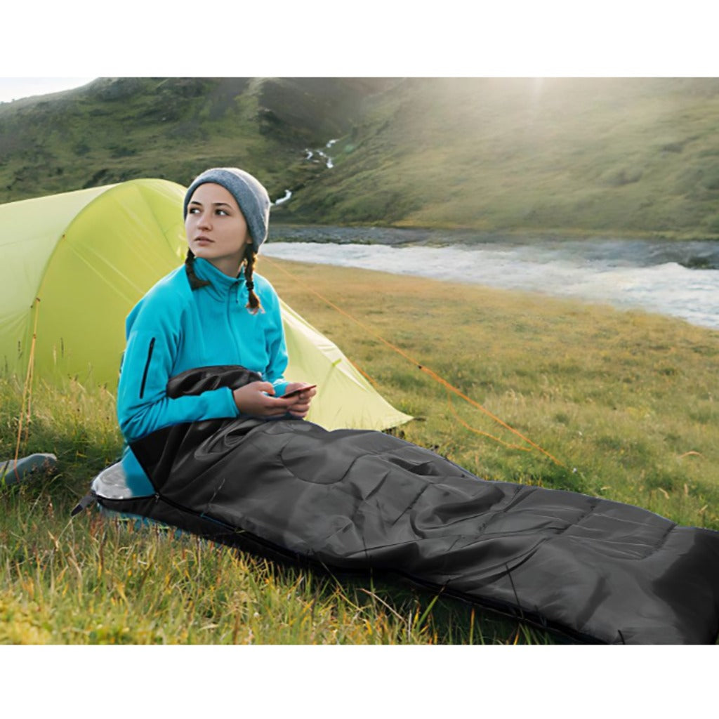 Mumienschlafsack mit Kapuze schwarz 205 cm leichter Campingschlafsack inkl. Packsack – Bild 7