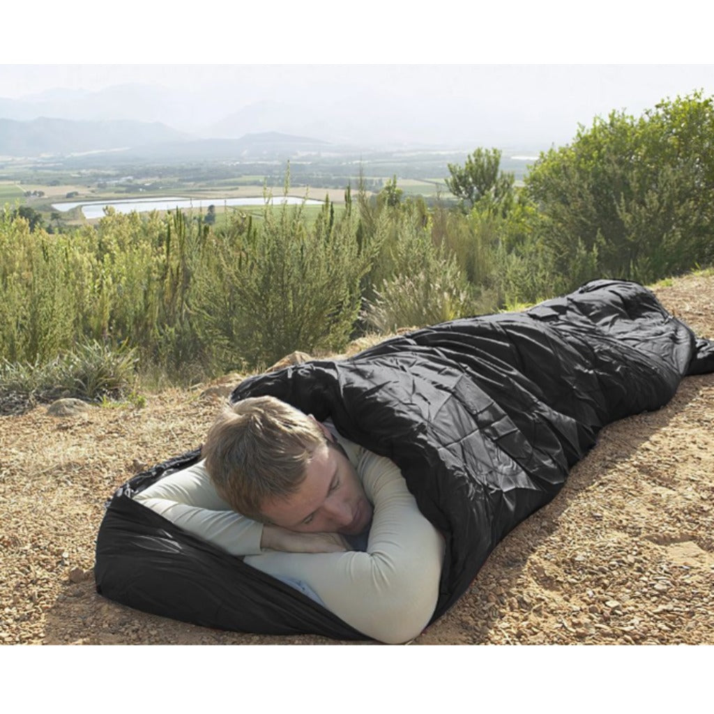 Mumienschlafsack mit Kapuze schwarz 205 cm leichter Campingschlafsack inkl. Packsack – Bild 8