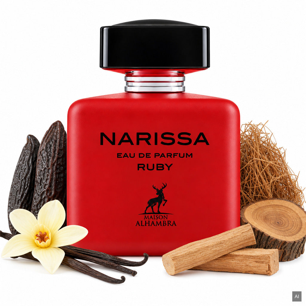Maison Alhambra Narissa Ruby Eau de Parfum 100 ml – orientalisch-blumiger Unisex-Duft mit Rose, Iris und Vanille – Duftnoten