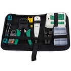 Netzwerk Werkzeug Set mit LAN-Kabeltester RJ45 RJ11, Crimpzange und Abisolierer im schwarzen Reißverschlusskoffer – Bild 2