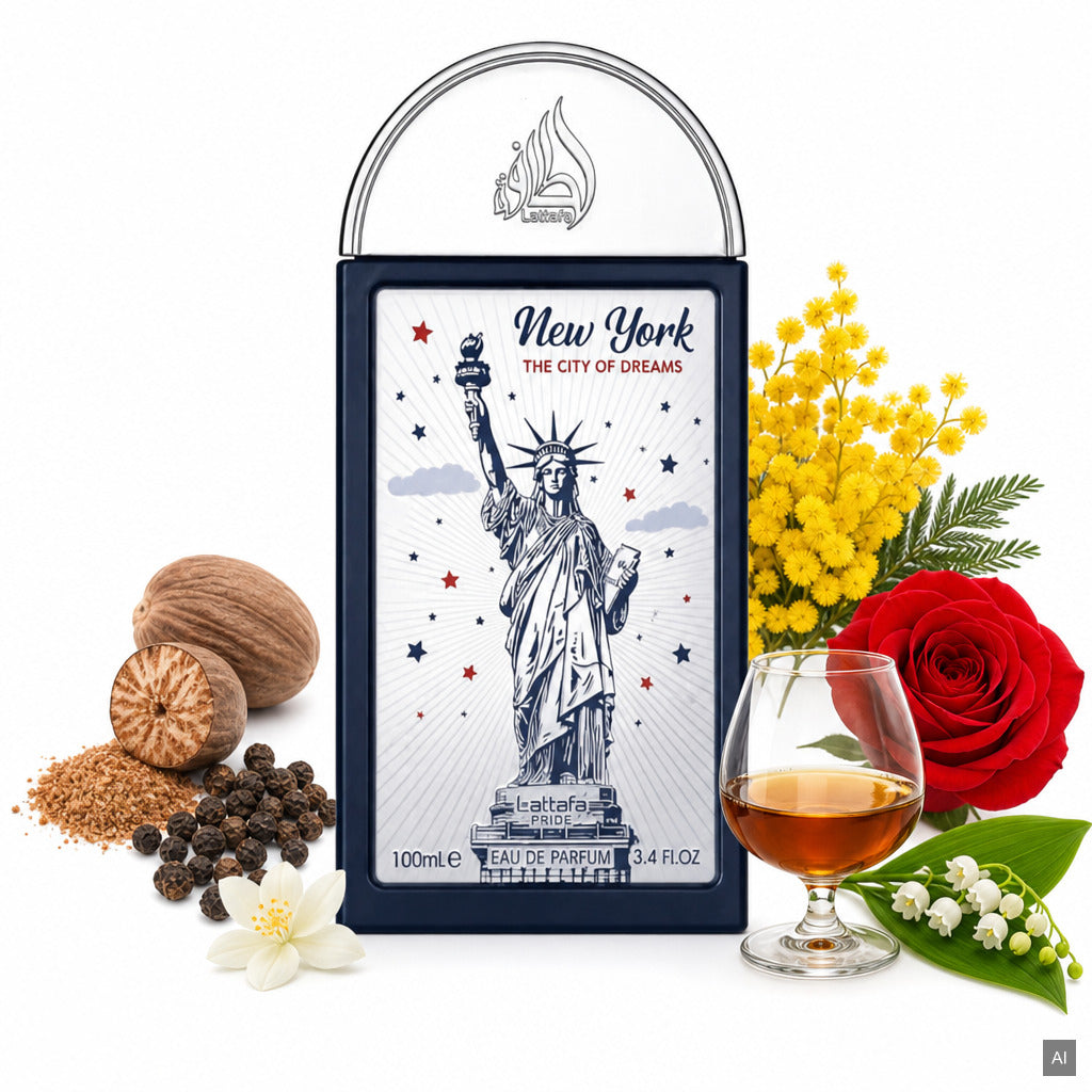 Lattafa Pride NewYork The City of Dreams Eau de Parfum 100 ml – orientalischer Unisex-Duft mit Mimose, Cognac und Patschuli – Du