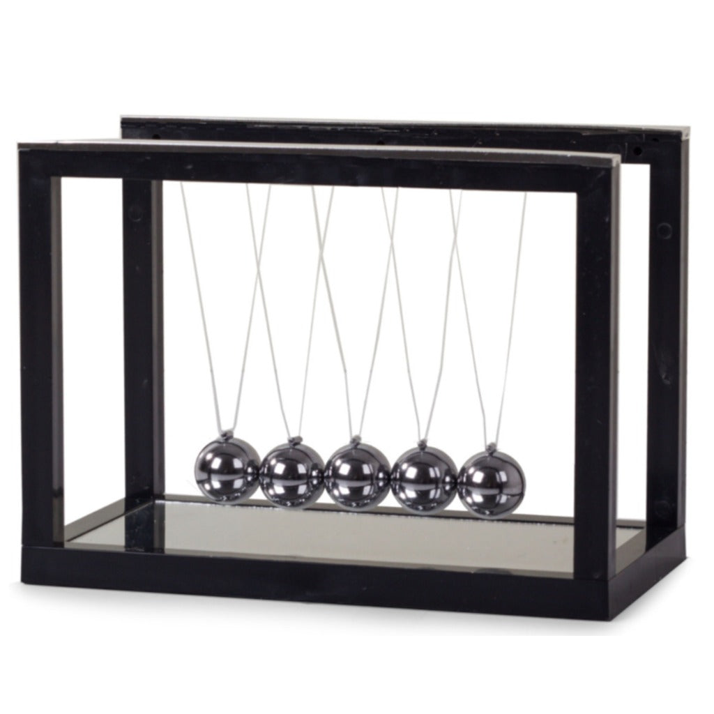 Newton Pendel mit Spiegel – Newtons Wiege mit 5 Kugeln, Schreibtisch-Deko, Sockel 20x11 cm – Bild 2