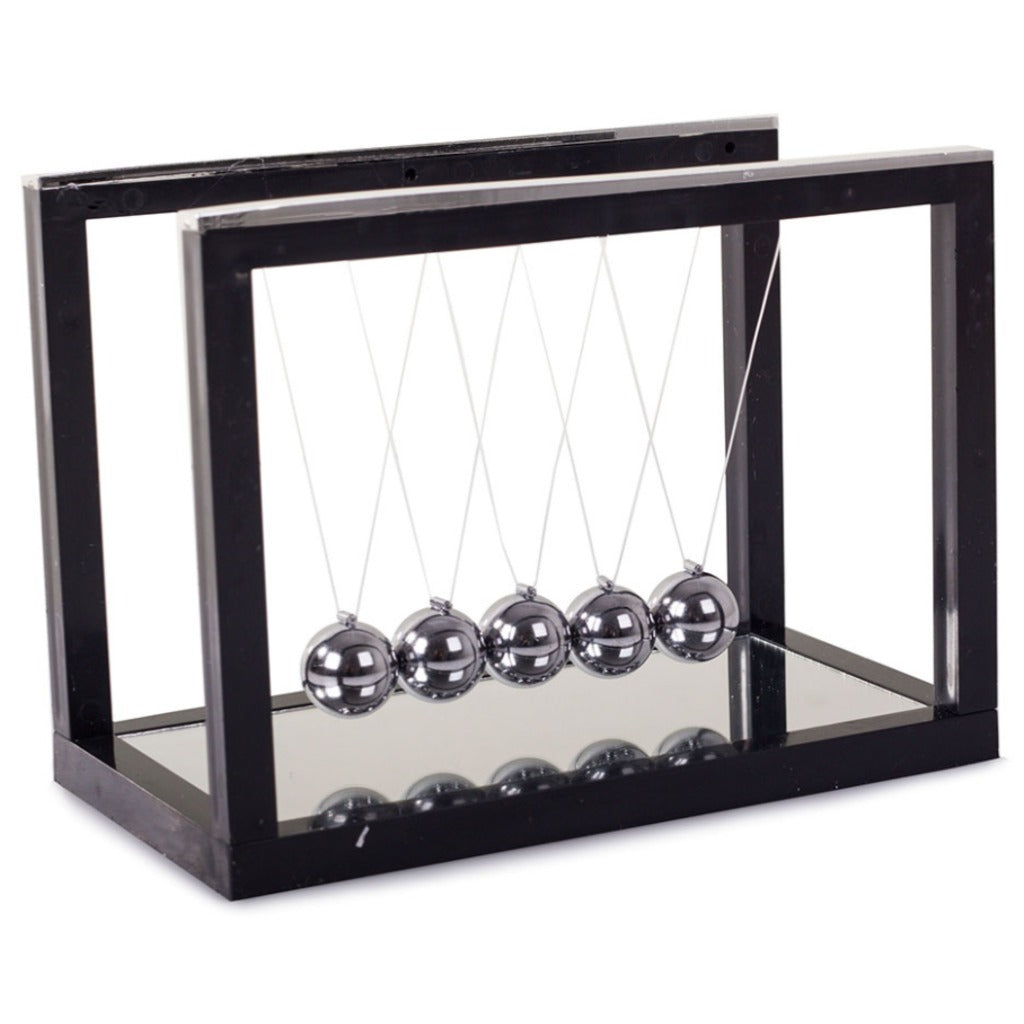 Newton Pendel mit Spiegel – Newtons Wiege mit 5 Kugeln, Schreibtisch-Deko, Sockel 20x11 cm – Bild 3