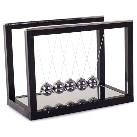 Newton Pendel mit Spiegel – Newtons Wiege mit 5 Kugeln, Schreibtisch-Deko, Sockel 20x11 cm – Bild 3