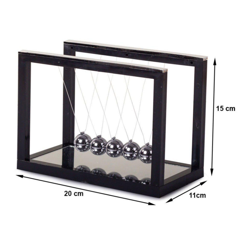 Newton Pendel mit Spiegel – Newtons Wiege mit 5 Kugeln, Schreibtisch-Deko, Sockel 20x11 cm – Bild 7