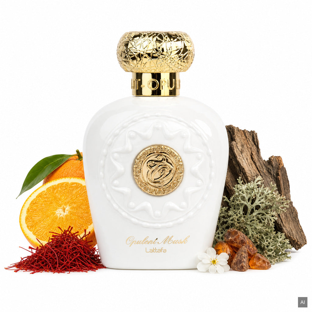 Lattafa Opulent Musk Eau de Parfum 100 ml – orientalischer Unisex-Duft mit Safran, Bernstein und Moschus – Duftnoten