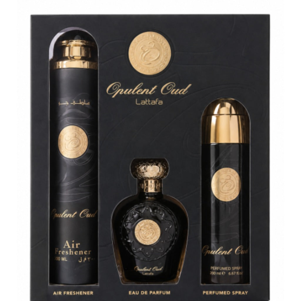 Lattafa Opulent Oud Geschenkset Eau de Parfum – orientalischer Unisex-Duft mit Safran, Oud und Vanille