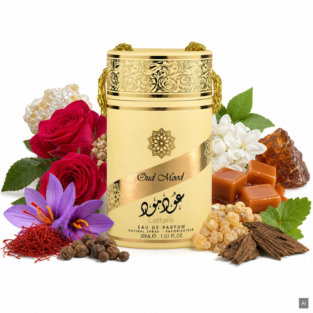 Lattafa Oud Mood Unisex Eau de Parfum 100 ml – langanhaltender orientalischer Duft mit Agarholz, Safran und Weihrauch – Duftn