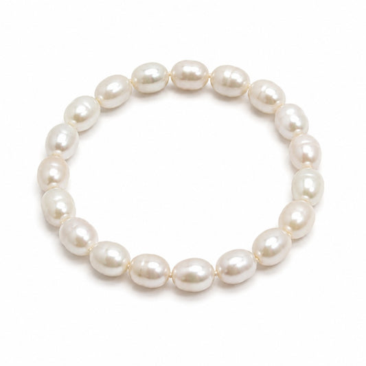 Damen Perlenarmband elastisch Weiß Creme – klassischer Perlenschmuck für Alltag und Hochzeit