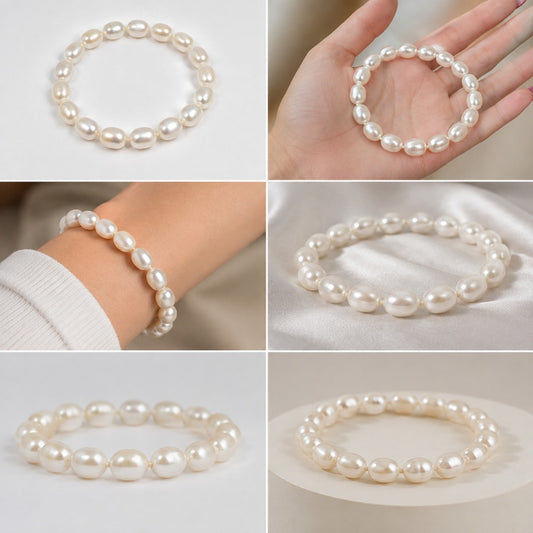 Damen Perlenarmband elastisch Weiß Creme – klassischer Perlenschmuck für Alltag und Hochzeit – Bild 2