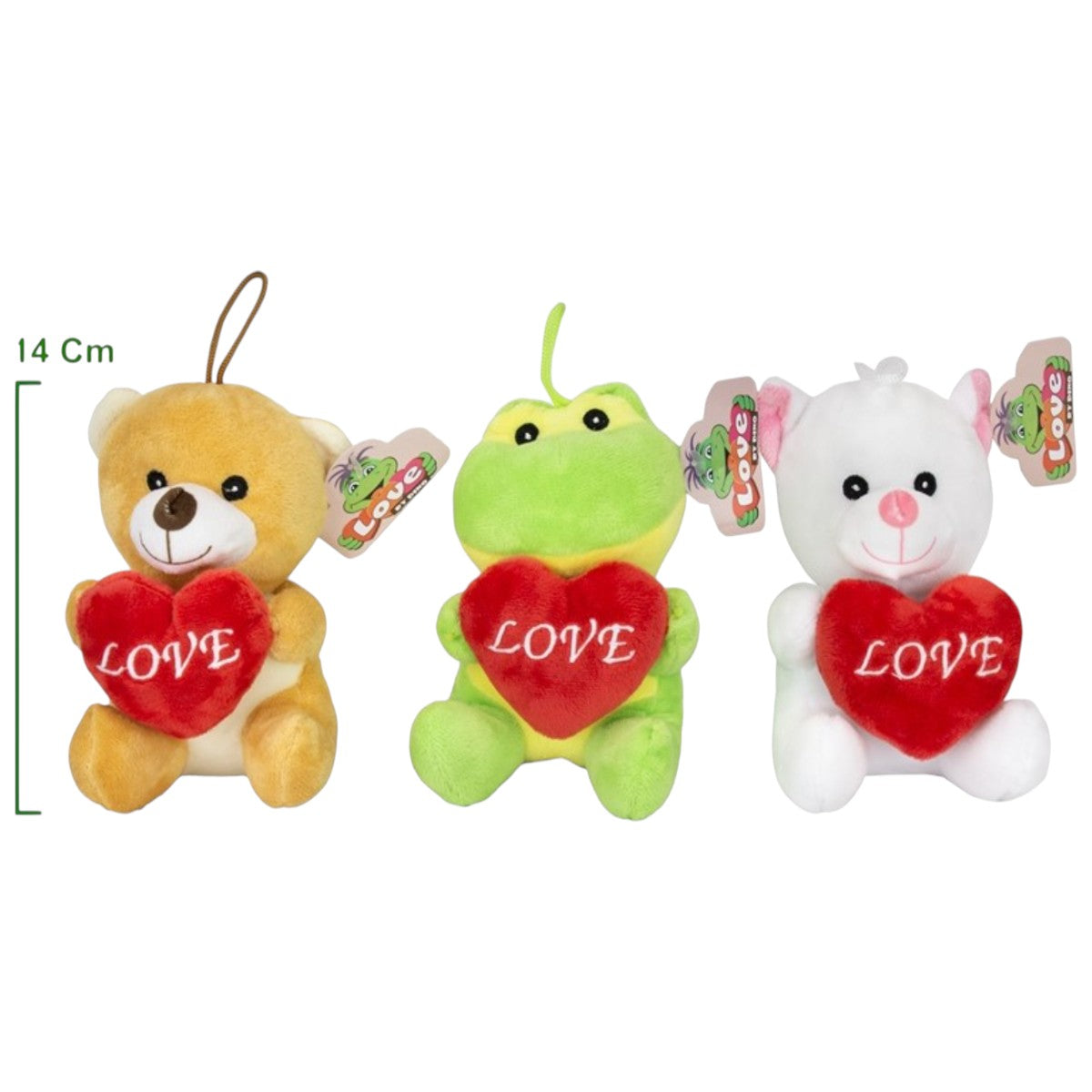 Plüschtiere mit Herz „LOVE“ – Kuscheltiere – 14 cm – 6 verschiedene Motive
