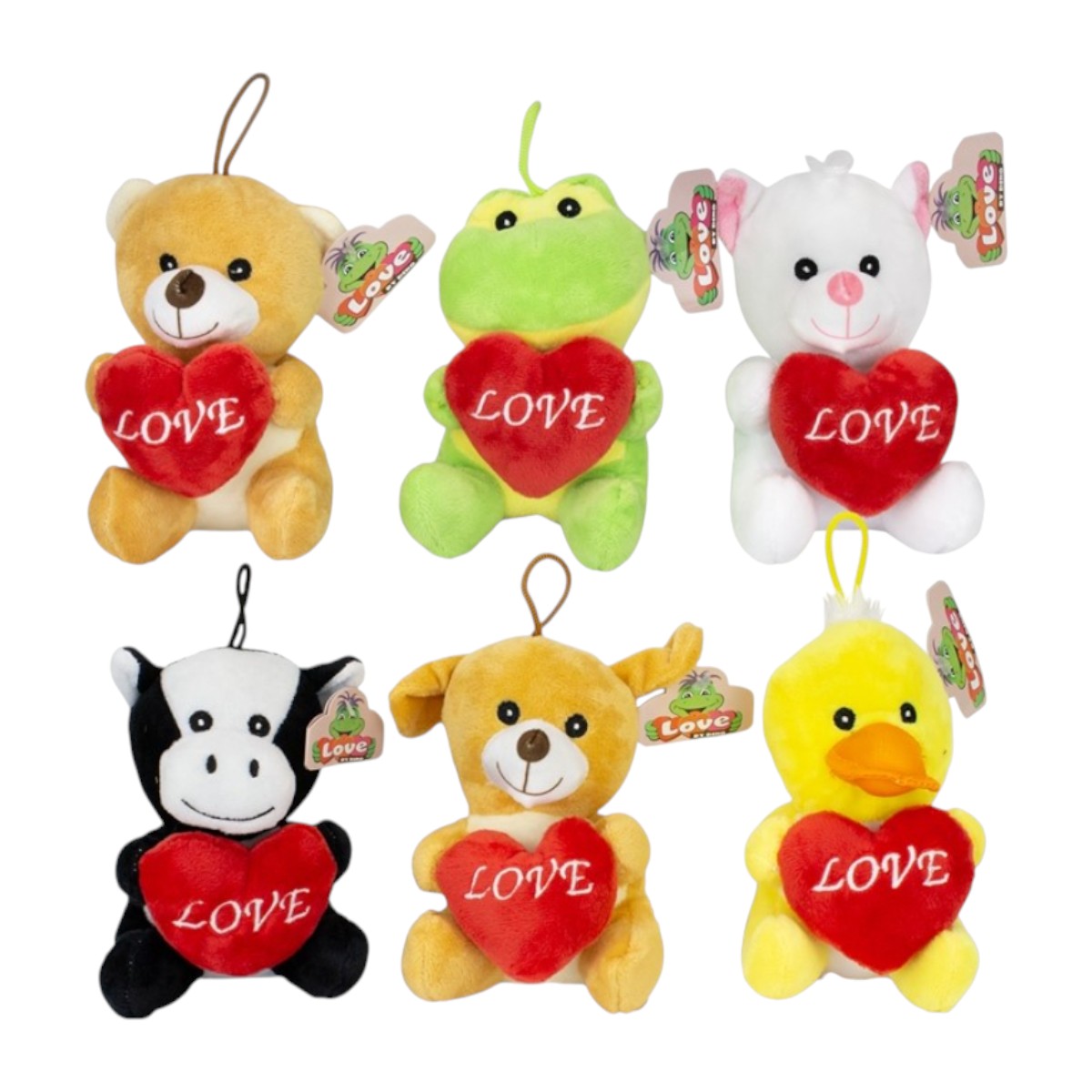Plüschtiere mit Herz „LOVE“ – Kuscheltiere – 14 cm – 6 verschiedene Motive