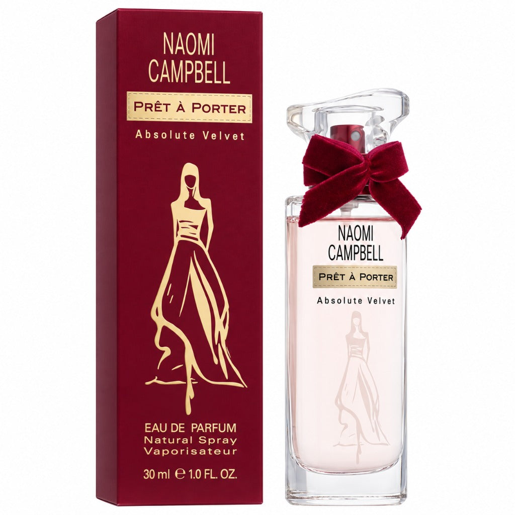 Naomi Campbell Pret a Porter Absolute Velvet Eau de Parfum 30 ml – fruchtig-blumiger Damenduft mit Birne, Pfingstrose und Mos