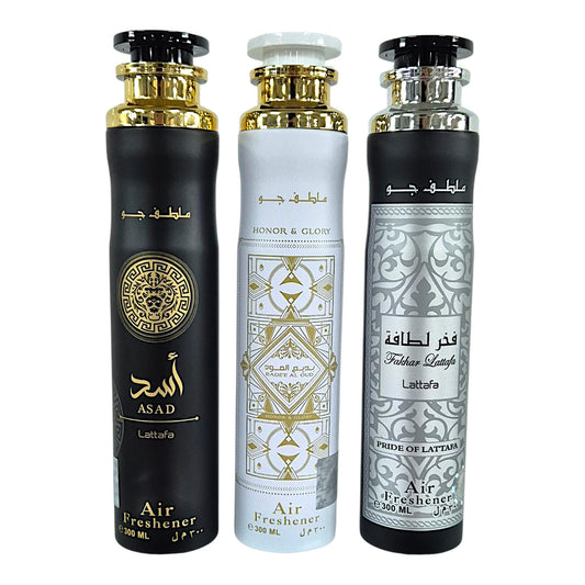 Lattafa Raumduft Set Lufterfrischer Honor & Glory Fakhar, Asad  3x300ml=900ml
