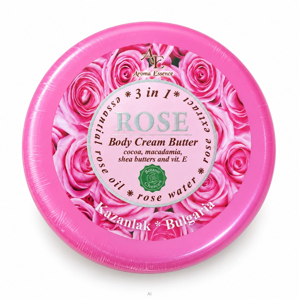 Aroma Essence Rose 3-in-1 Körperbutter mit Rosenöl, Rosenwasser & Sheabutter – intensive Feuchtigkeitspflege für alle Hauttyp