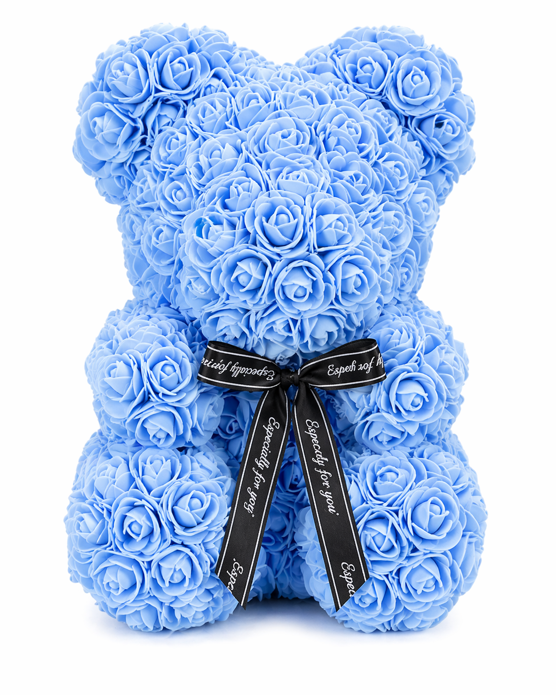 Rose Teddy, Rosenbär, Teddybär mit Rosenblüten 25 cm Blau