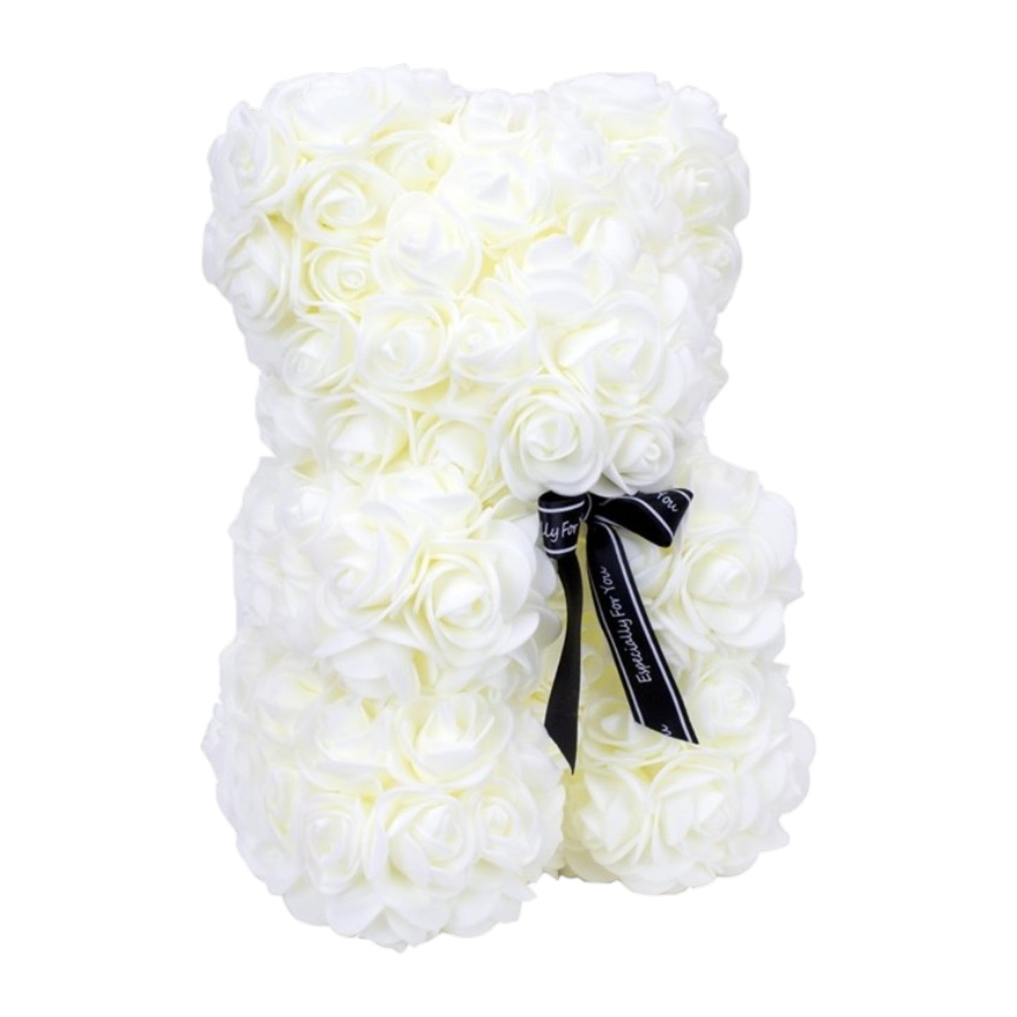 Rose Teddy, Rosenbär, Teddybär mit Rosenblüten 25 cm Weiß