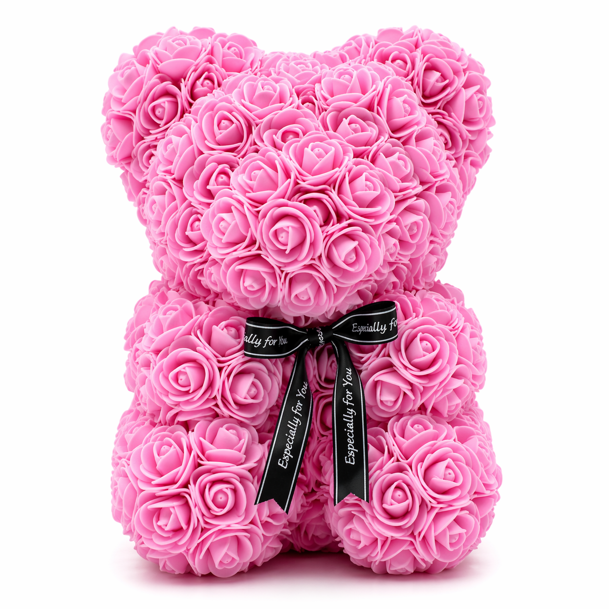 Rose Teddy, Rosenbär, Teddybär mit Rosenblüten 25 cm Pink