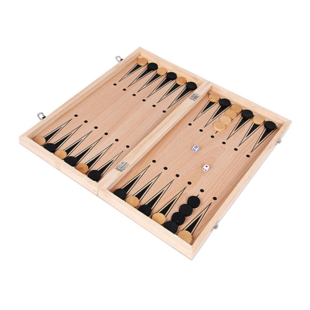 3-in-1 Brettspiel Set aus Holz 29,5 cm – Schach, Dame und Backgammon für Kinder und Erwachsene – Bild 8