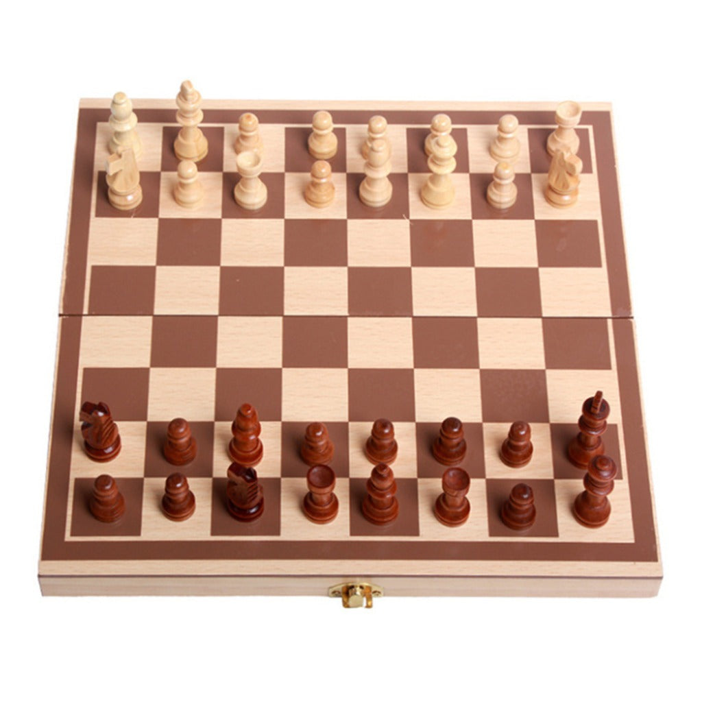 3-in-1 Brettspiel Set aus Holz 29,5 cm – Schach, Dame und Backgammon für Kinder und Erwachsene – Bild 9